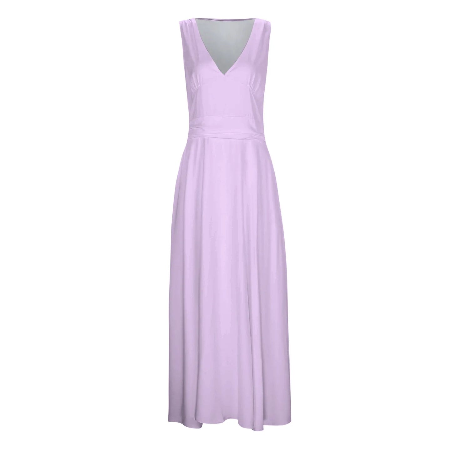 Women's Casual Sundress Solid Color Sleeveless V Neck Side Zipper Long Dress Elegant Sundress - The Eggy's store