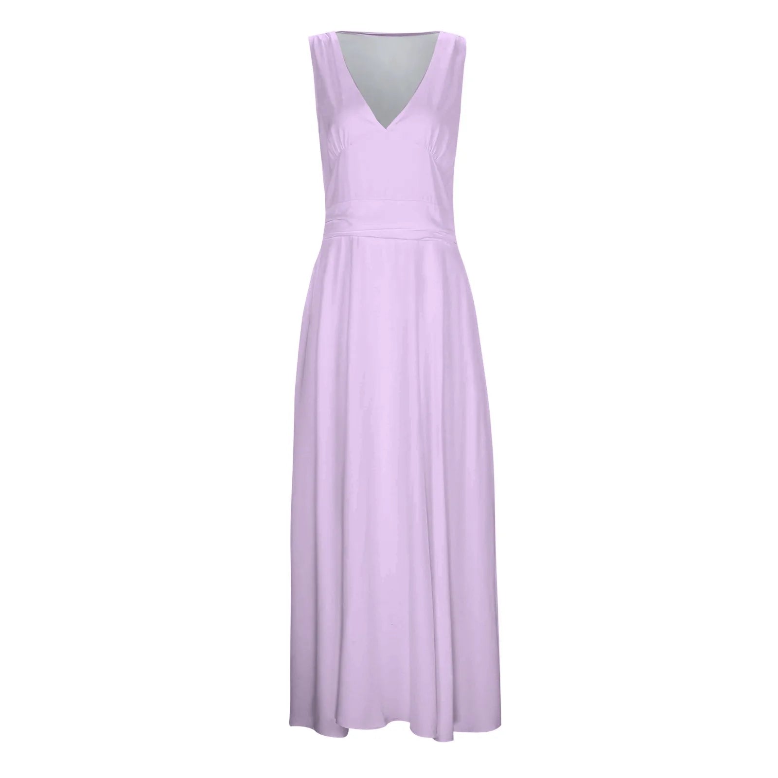 Women's Casual Sundress Solid Color Sleeveless V Neck Side Zipper Long Dress Elegant Sundress - The Eggy's store