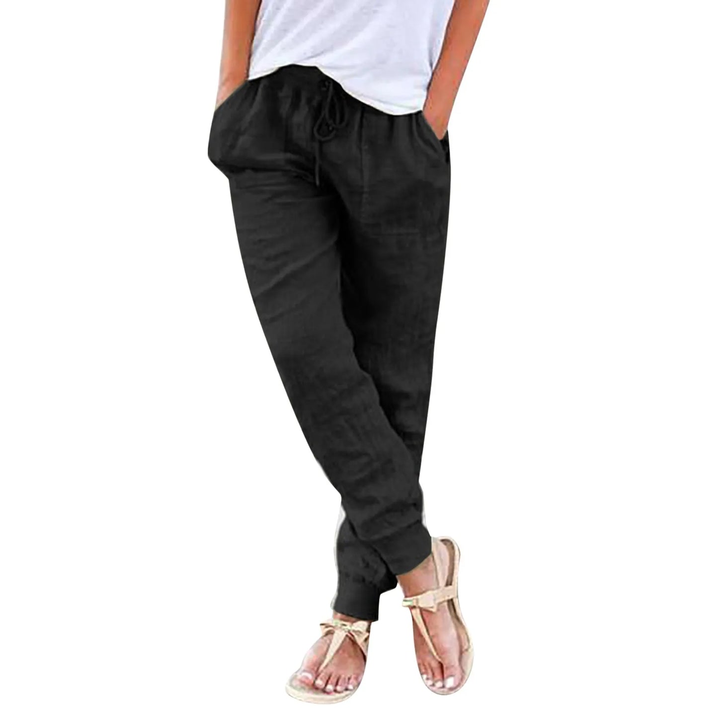 Cotton Linen Drawstring Cargo Pants