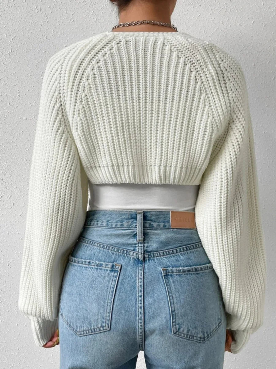 Women's Open Front Cropped Cardigan – Long Sleeve Ribbed Knit Shrug