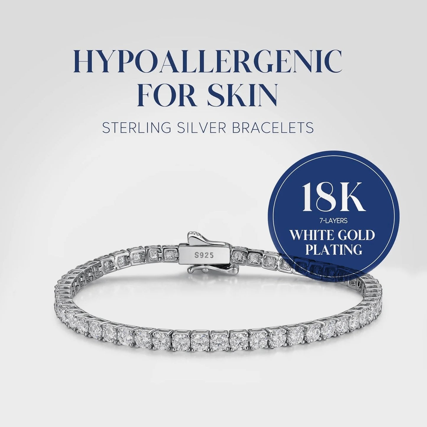 S925 Sterling Silver Moissanite Tennis Bracelet – Hypoallergenic Fine Jewelry