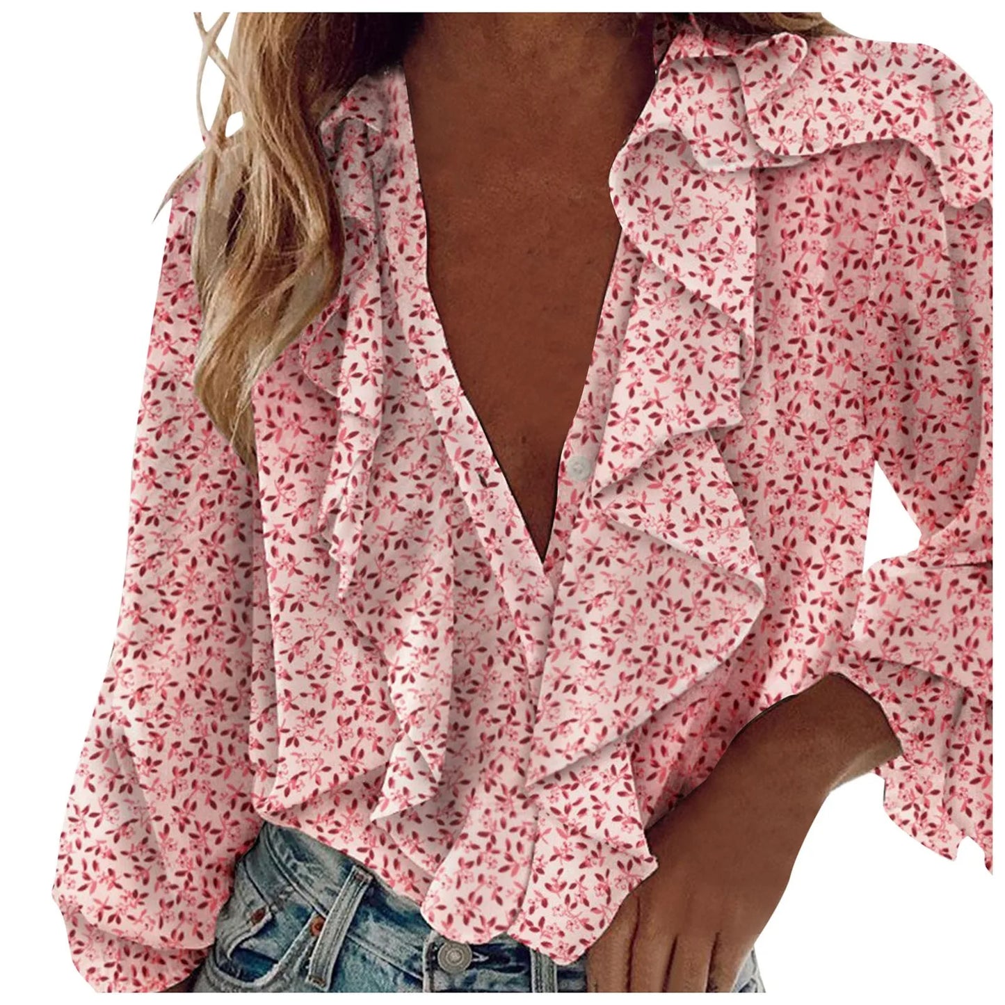 Elegant Ruffle V-Neck Blouse
