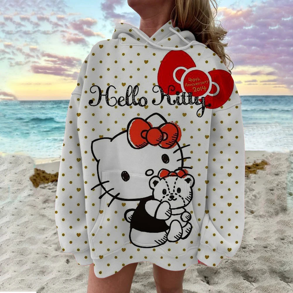 Cute Sweatshirt  Outfit Hello Kitty Hoodie Cartoon Graphic Adult Sweatshirt Hoodie Sanrio Women's Top