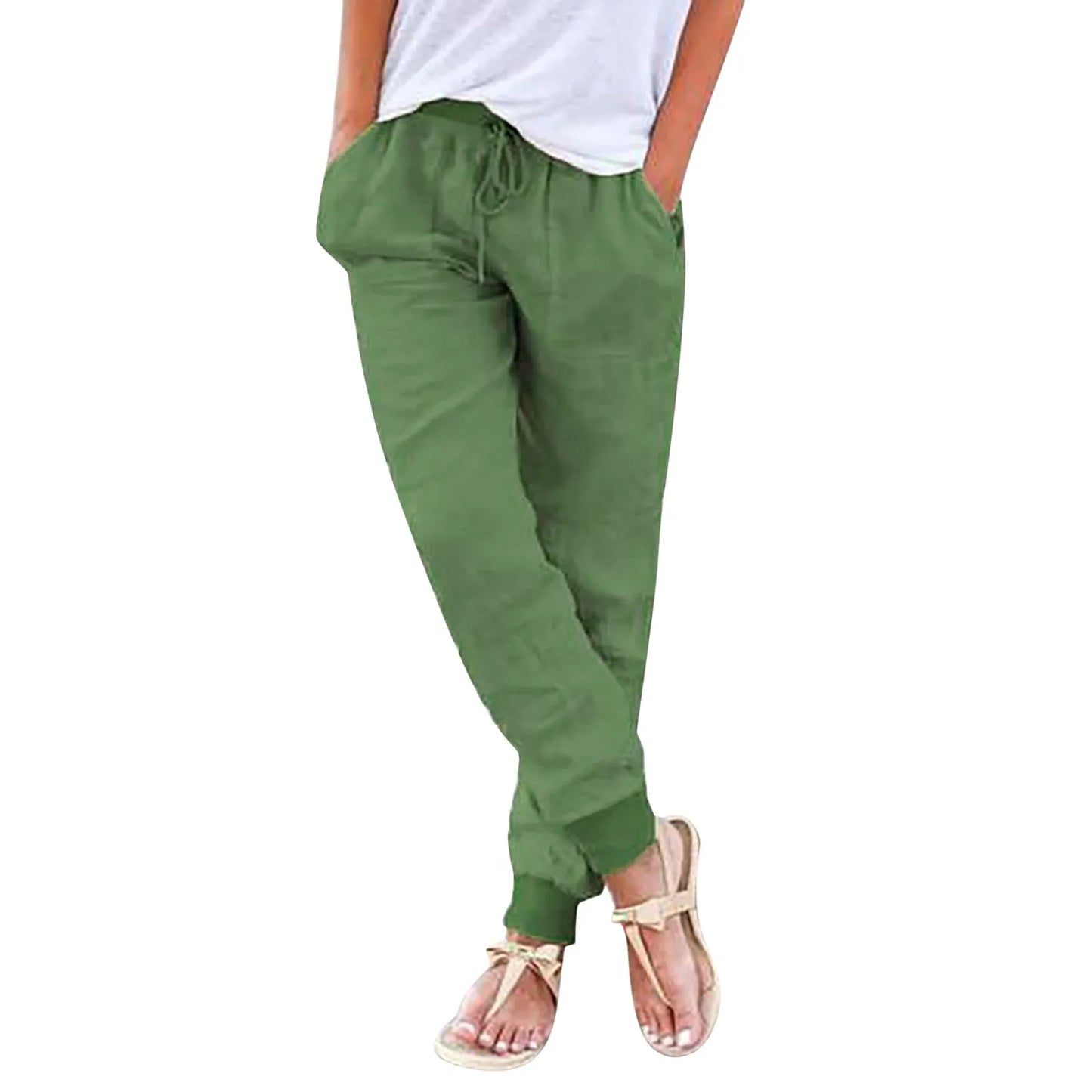 Cotton Linen Drawstring Cargo Pants