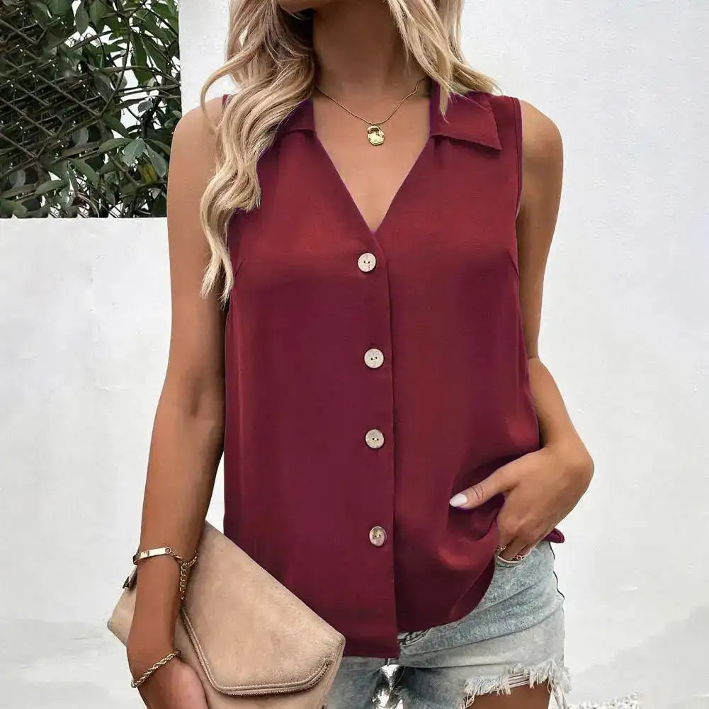 V-Neck Button Front Tank Top