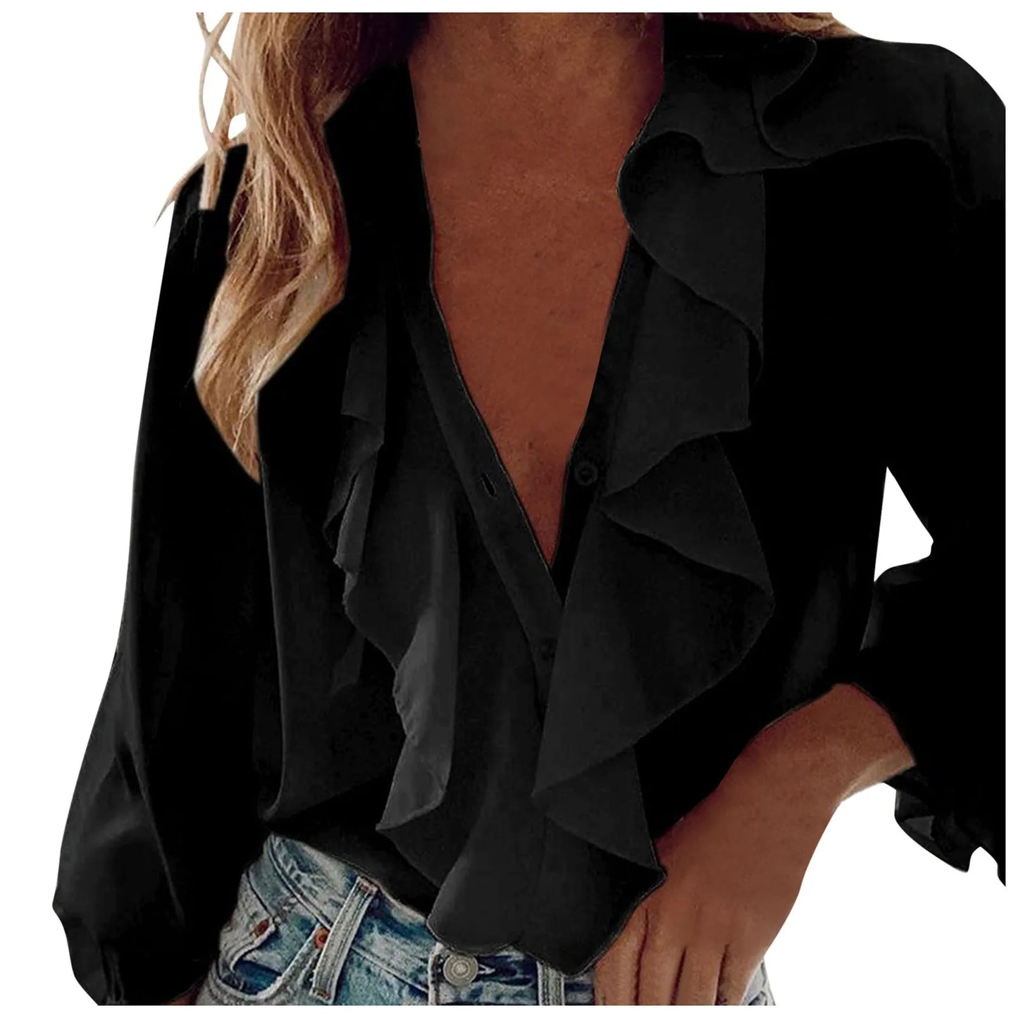 Elegant Ruffle V-Neck Blouse