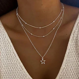 Gold Double Layer Round Bead Chain Necklace – Stainless Steel Pendant