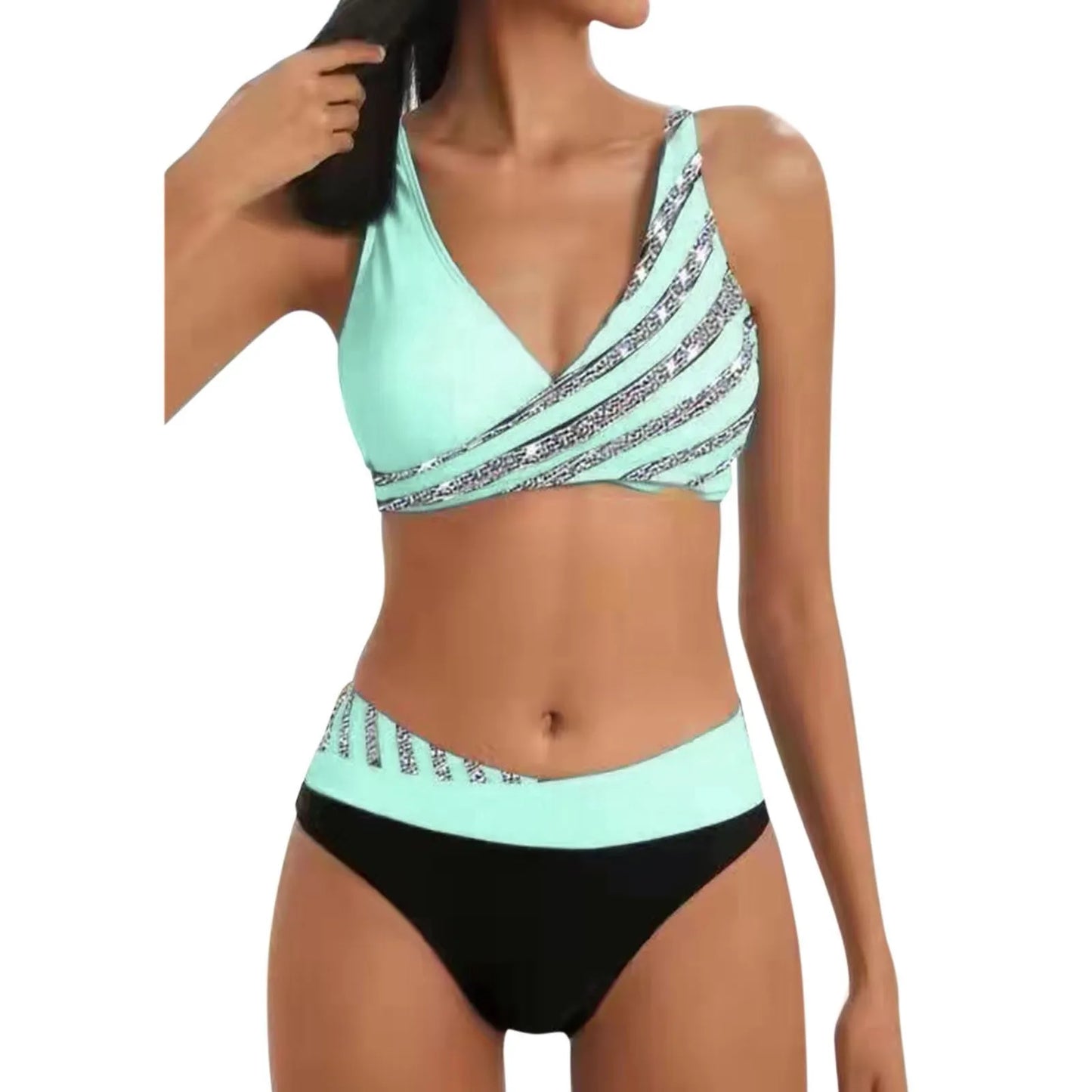 High-Waisted Swimsuit Set - Two-Piece with Pockets