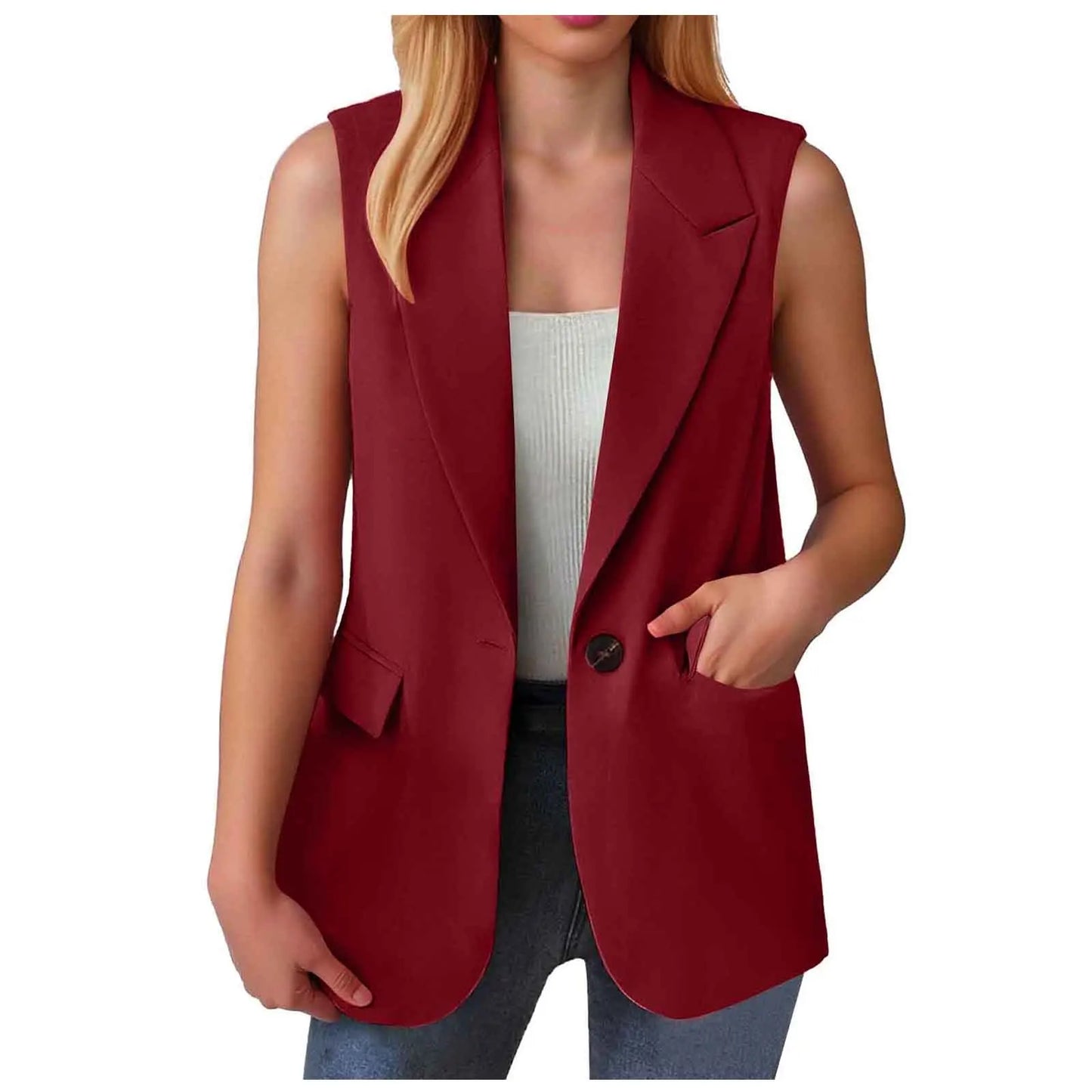 Sleeveless Single Button Slim Fit Blazer Vest