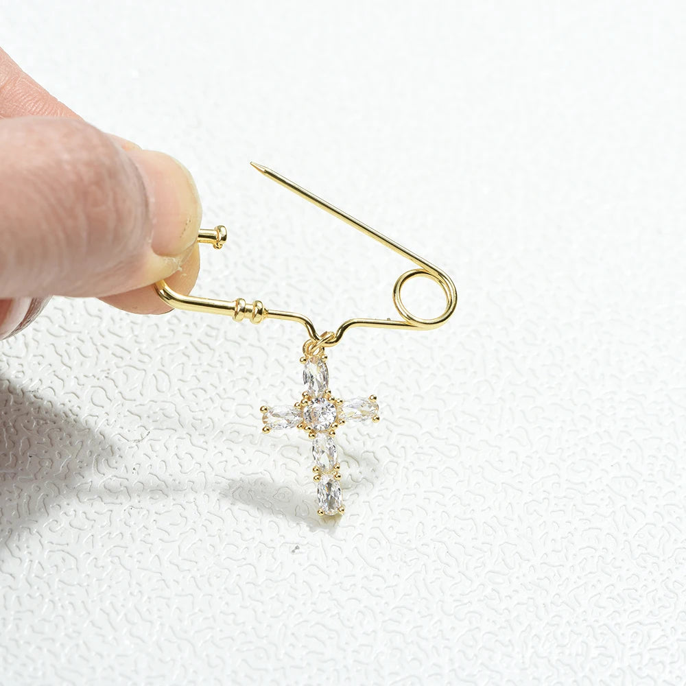 Cubic Zirconia Cross Brooch Pin – Fashion Statement Jewelry for Women