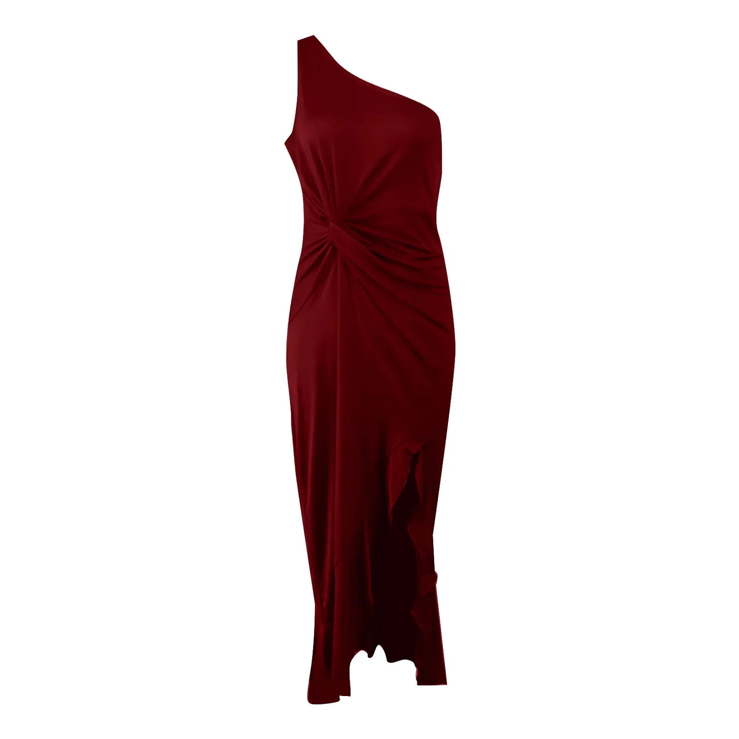 Ladies Sexy Slash Neck Ruched Evening Dresses Women Irregular Ruffles Formal Dress Slim Bodycon Solid Prom Dresses Evening Party - The Eggy's store