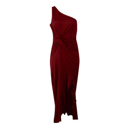 Ladies Sexy Slash Neck Ruched Evening Dresses Women Irregular Ruffles Formal Dress Slim Bodycon Solid Prom Dresses Evening Party - The Eggy's store