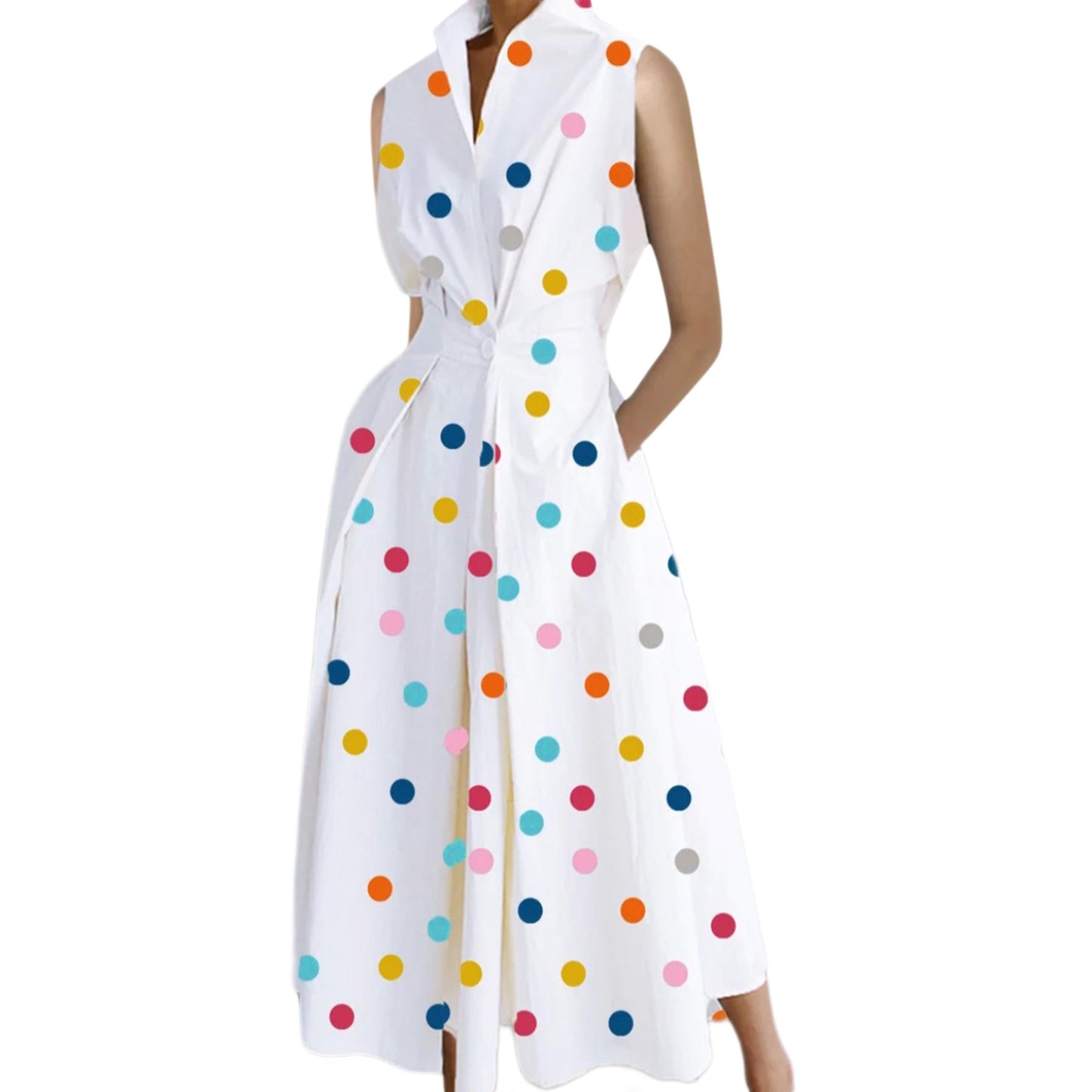 Sleeveless Button Ruched Dress