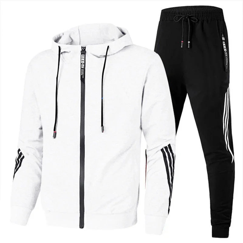 Men's Sports Activewear Set Hoodie Sweater and Pants with Zipper for Running Fitness