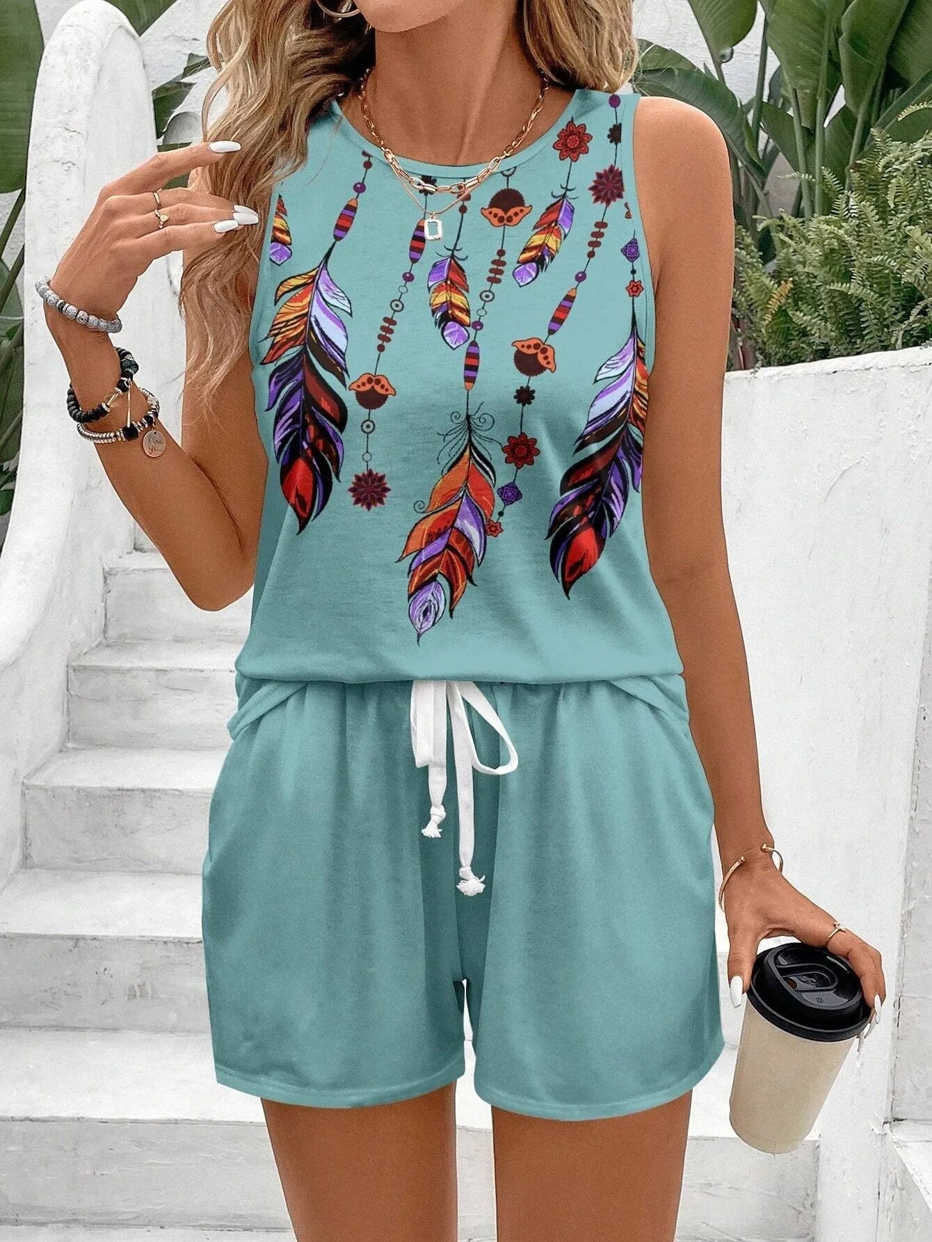 Retro Print Women's Two-Piece Set