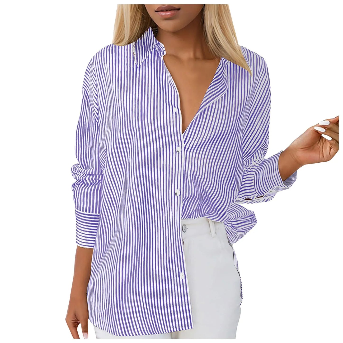 Casual Loose Button-Down Tunic Blouse