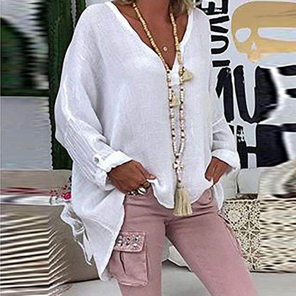 Plus Size Women's Top Summer V Neck Solid Casual Short Sleeve Blouse - The Eggy's store
