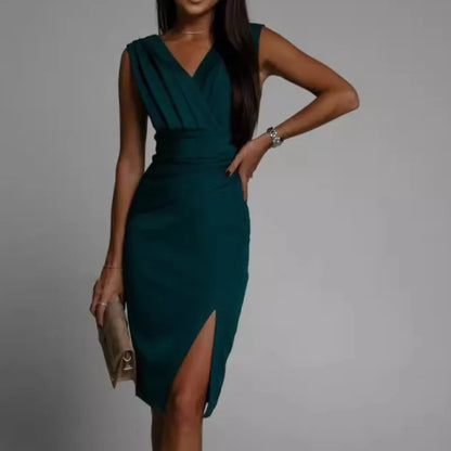 Women Mini Dress Summer Fashion Elegant Sleeveless V Neck High Waist Bodycon Casual Office Party Side Split - The Eggy's store
