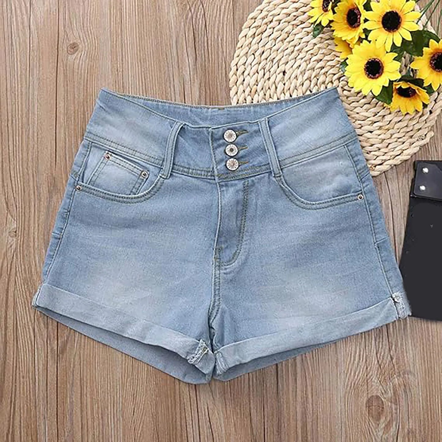 Washed Solid Low Waist Denim Mini Shorts