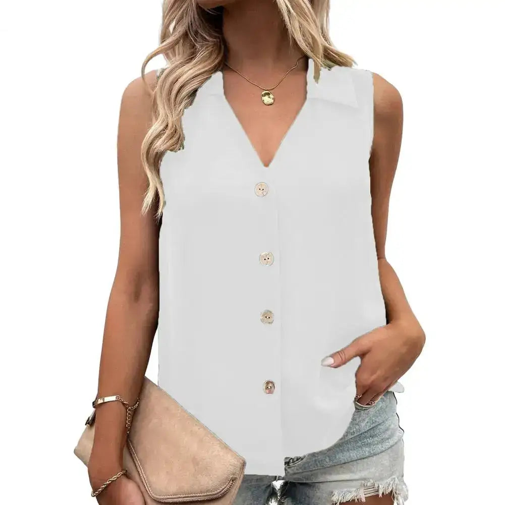 V-Neck Button Front Tank Top