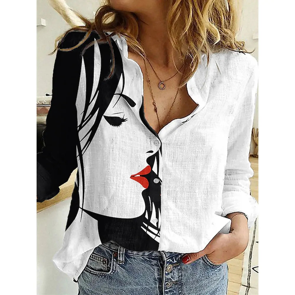 New Plus Size Floral Long Sleeve Blouse with Button Detail for Women