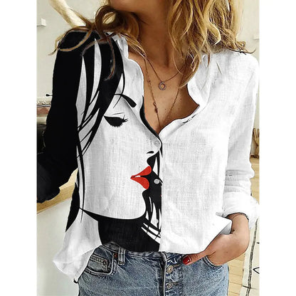 New Plus Size Floral Long Sleeve Blouse with Button Detail for Women