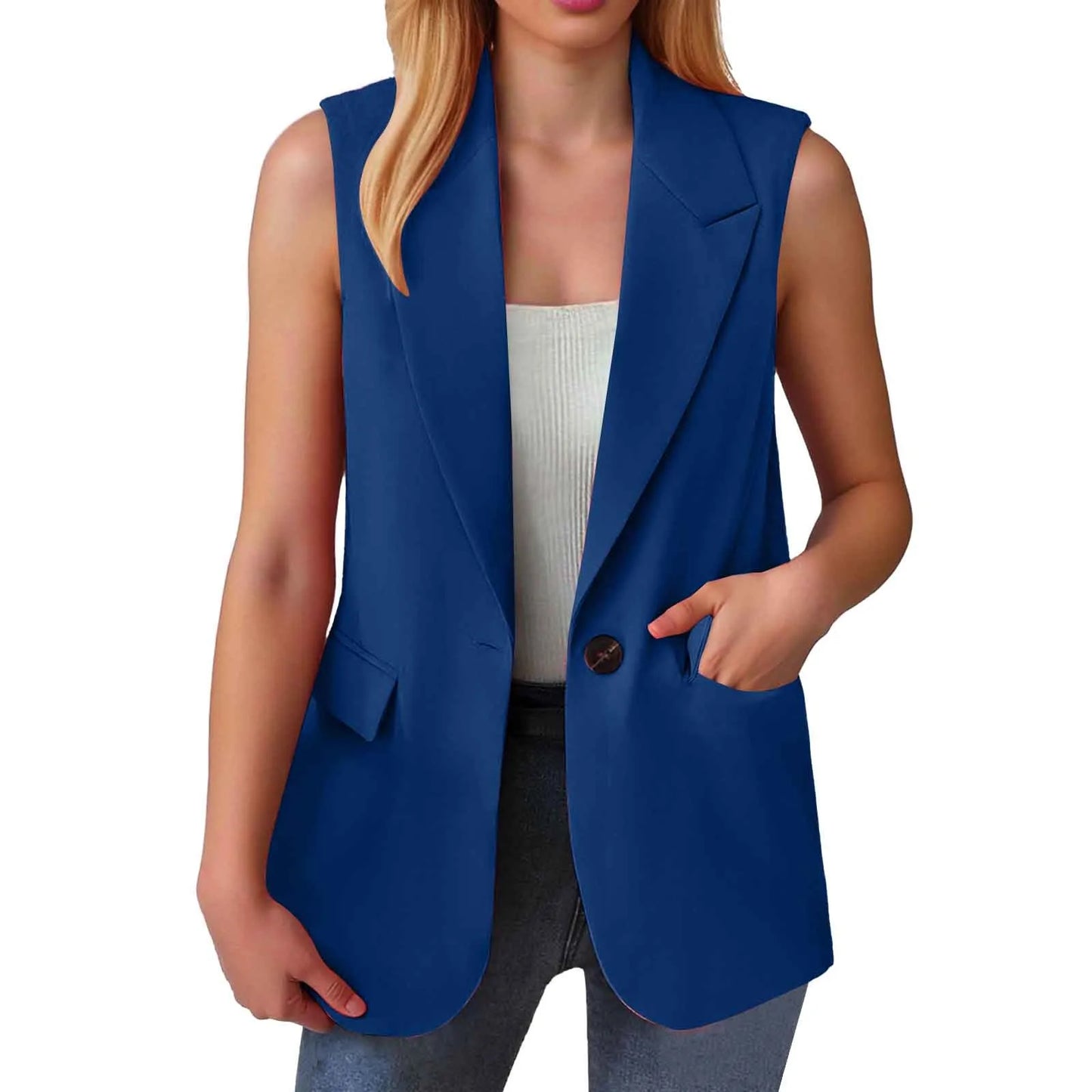 Sleeveless Single Button Slim Fit Blazer Vest