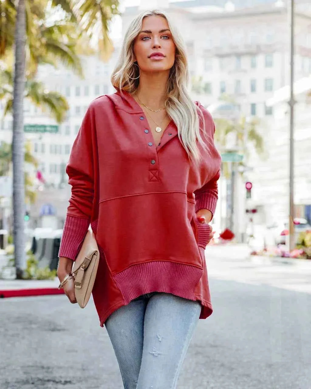 Casual Loose White Women Sweatshirt V-neck Hooded Batwing Sleeve Hoodie Top For Women Pullovers