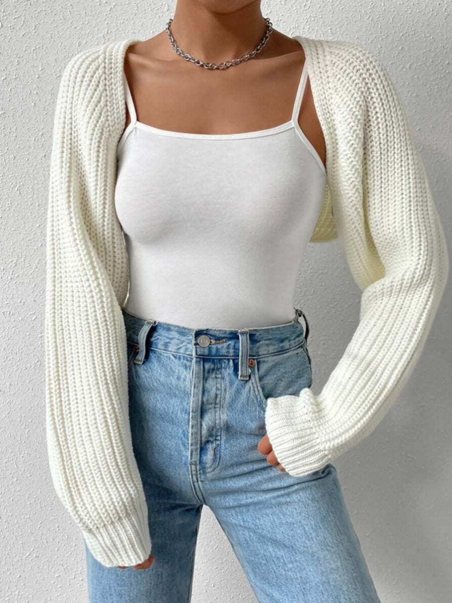Women's Open Front Cropped Cardigan – Long Sleeve Ribbed Knit Shrug
