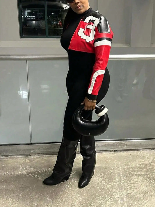 Faux Leather Bomber Jacket - Motorcycle Style