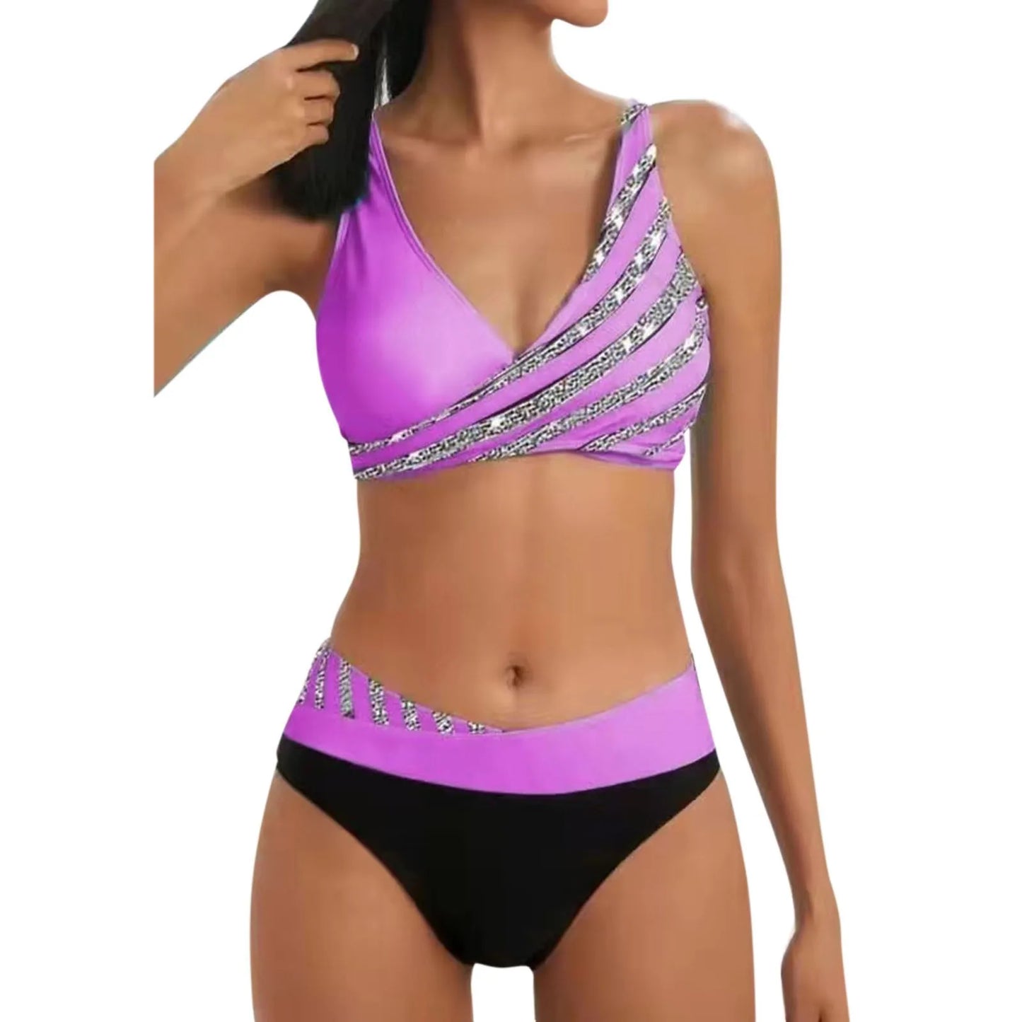 High-Waisted Swimsuit Set - Two-Piece with Pockets