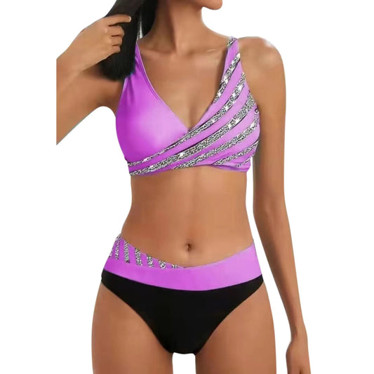 High-Waisted Swimsuit Set - Two-Piece with Pockets