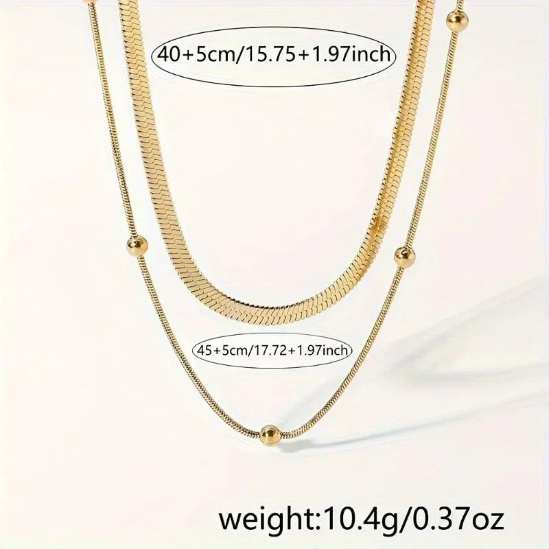 Gold Double Layer Round Bead Chain Necklace – Stainless Steel Pendant