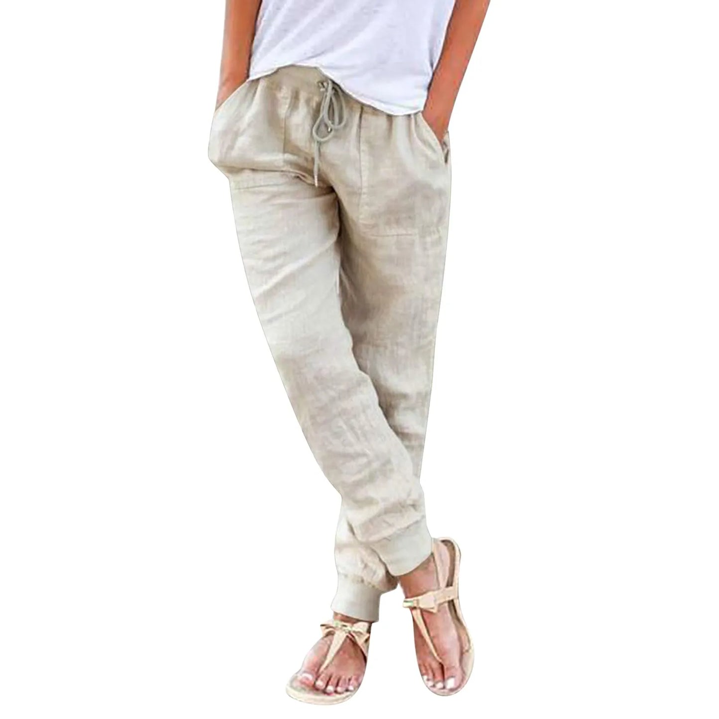 Cotton Linen Drawstring Cargo Pants