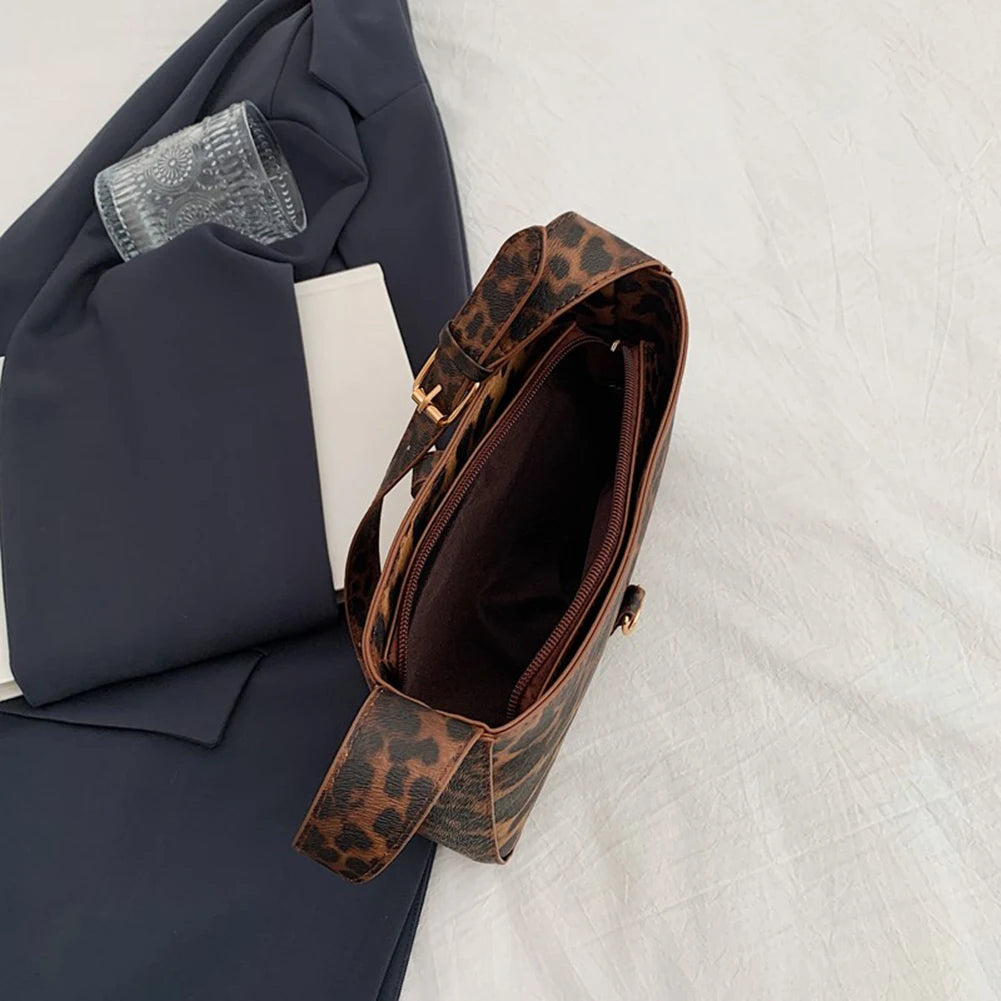 Women's Vintage Leopard Print Hobo Shoulder Bag – PU Leather Retro Handbag