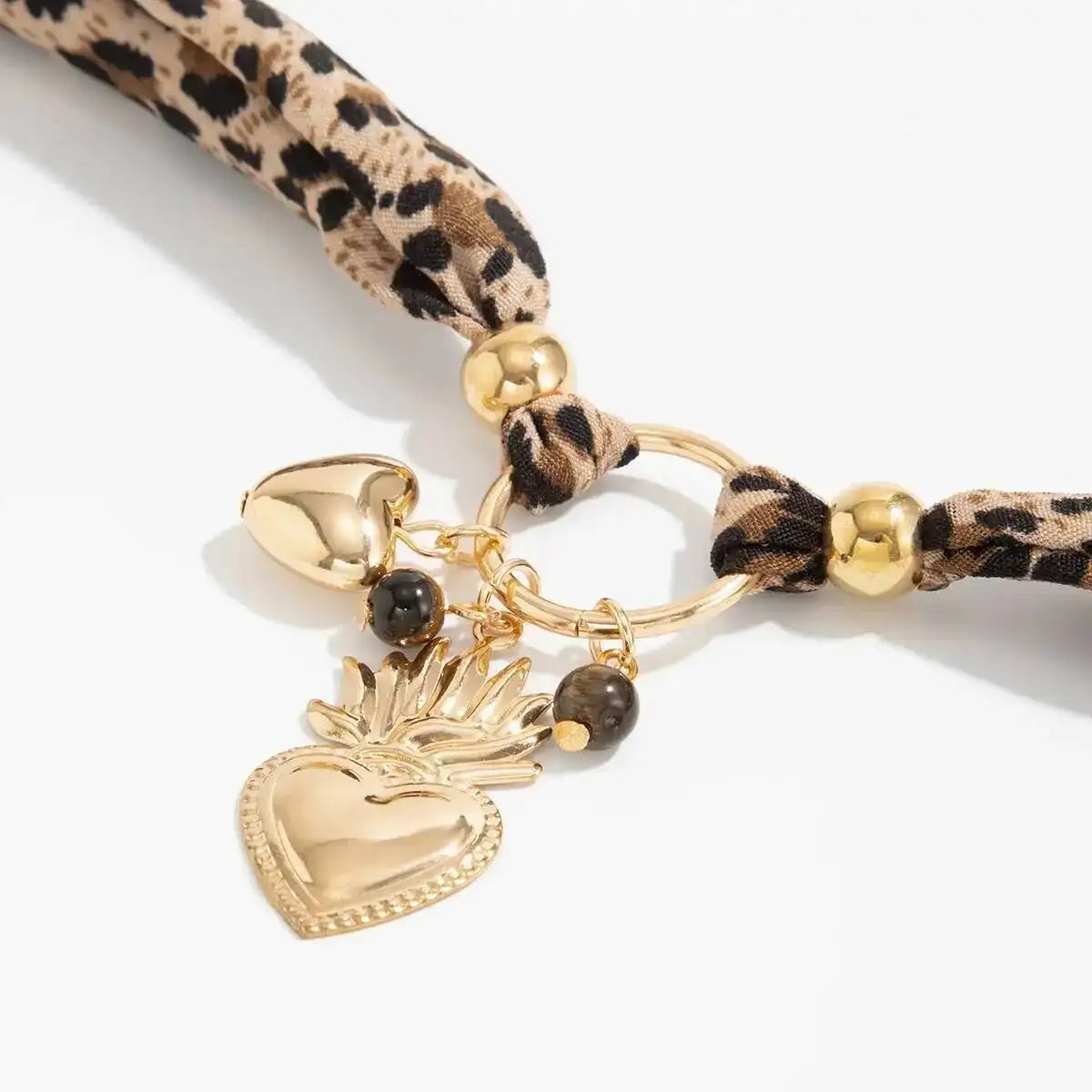 Leopard Print Choker Necklace - Heart Pendant
