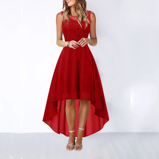 Lace Bow Belt Sleeveless Chiffon A-Line Dress