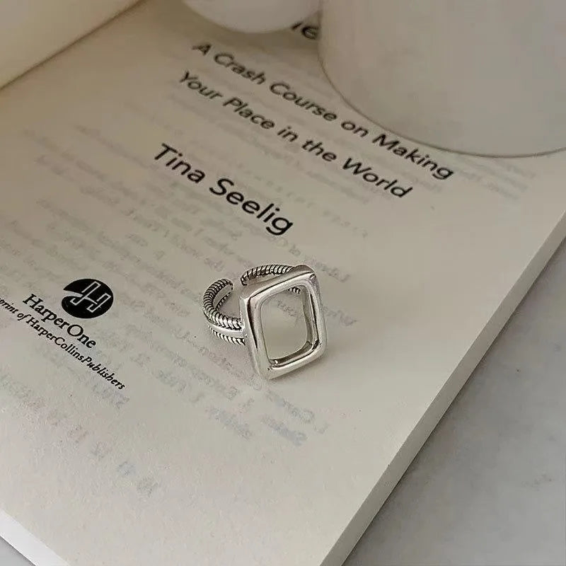 925 Sterling Silver Rectangle Geometry Open Rings