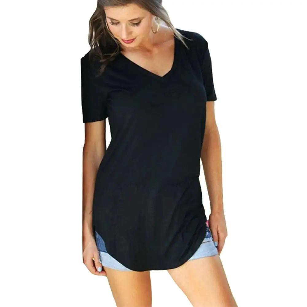 V-Neck Loose Long Tunic T-Shirt