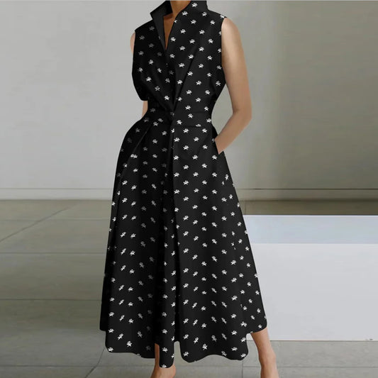 Sleeveless Button Ruched Dress