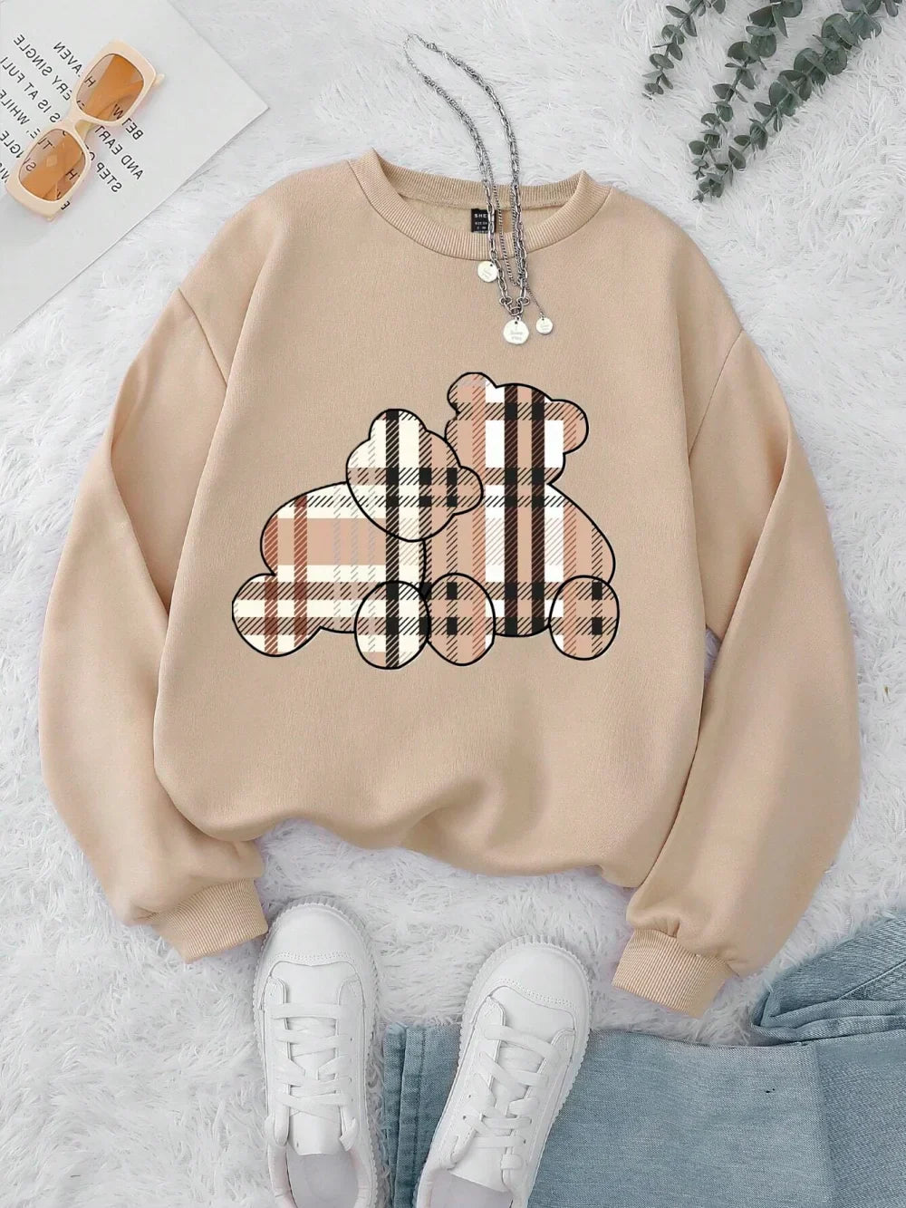 Casual Women's Sweatshirts Teddy Bear Printing Hoodies