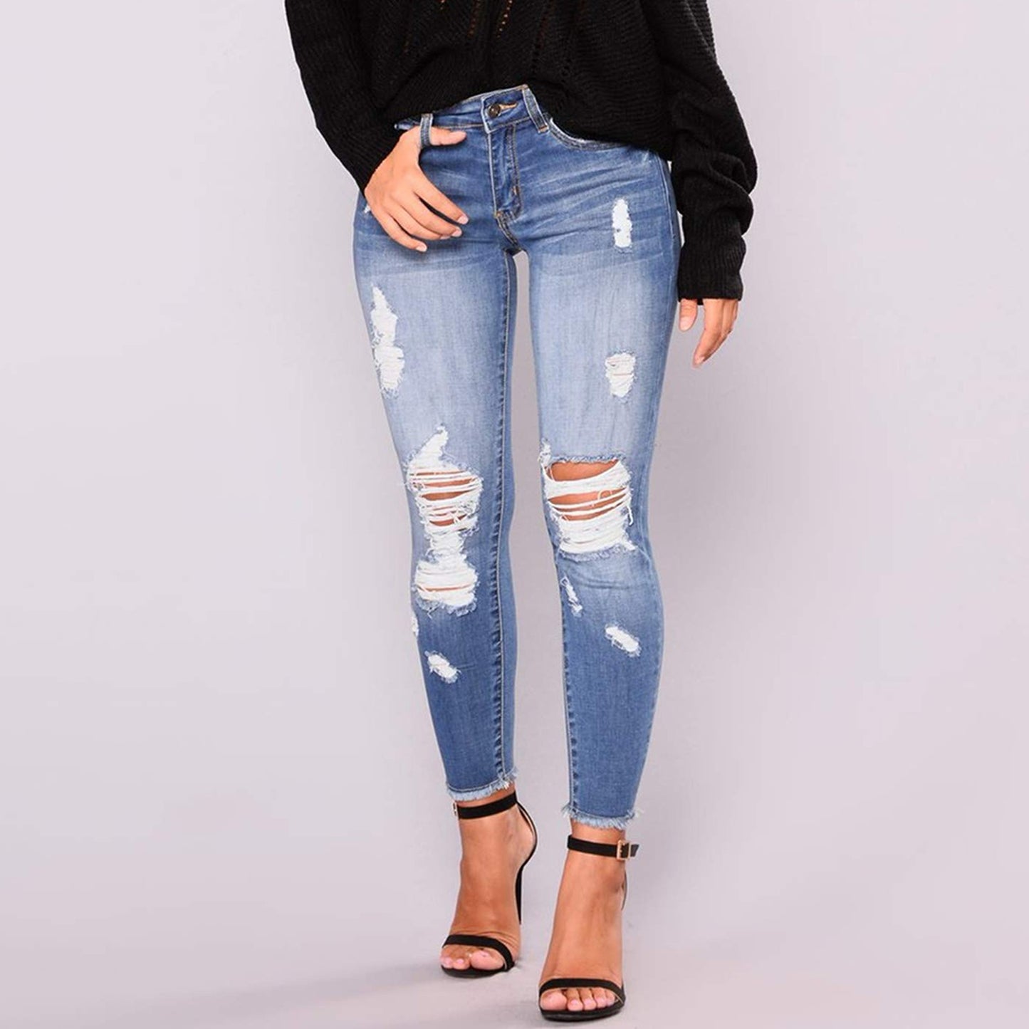Stretchy Ripped Slim Fit Distressed Jeans