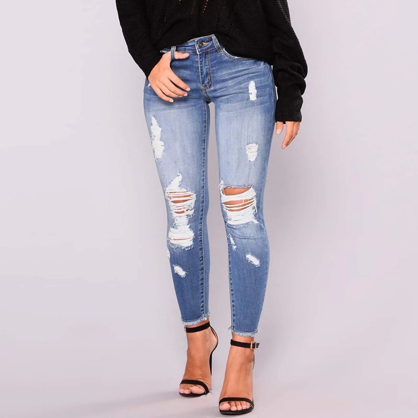 Stretchy Ripped Slim Fit Distressed Jeans