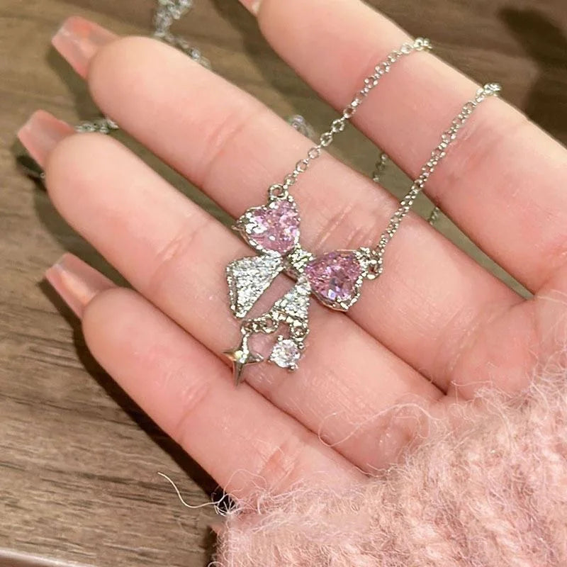 Pink Bow Pendant Necklace