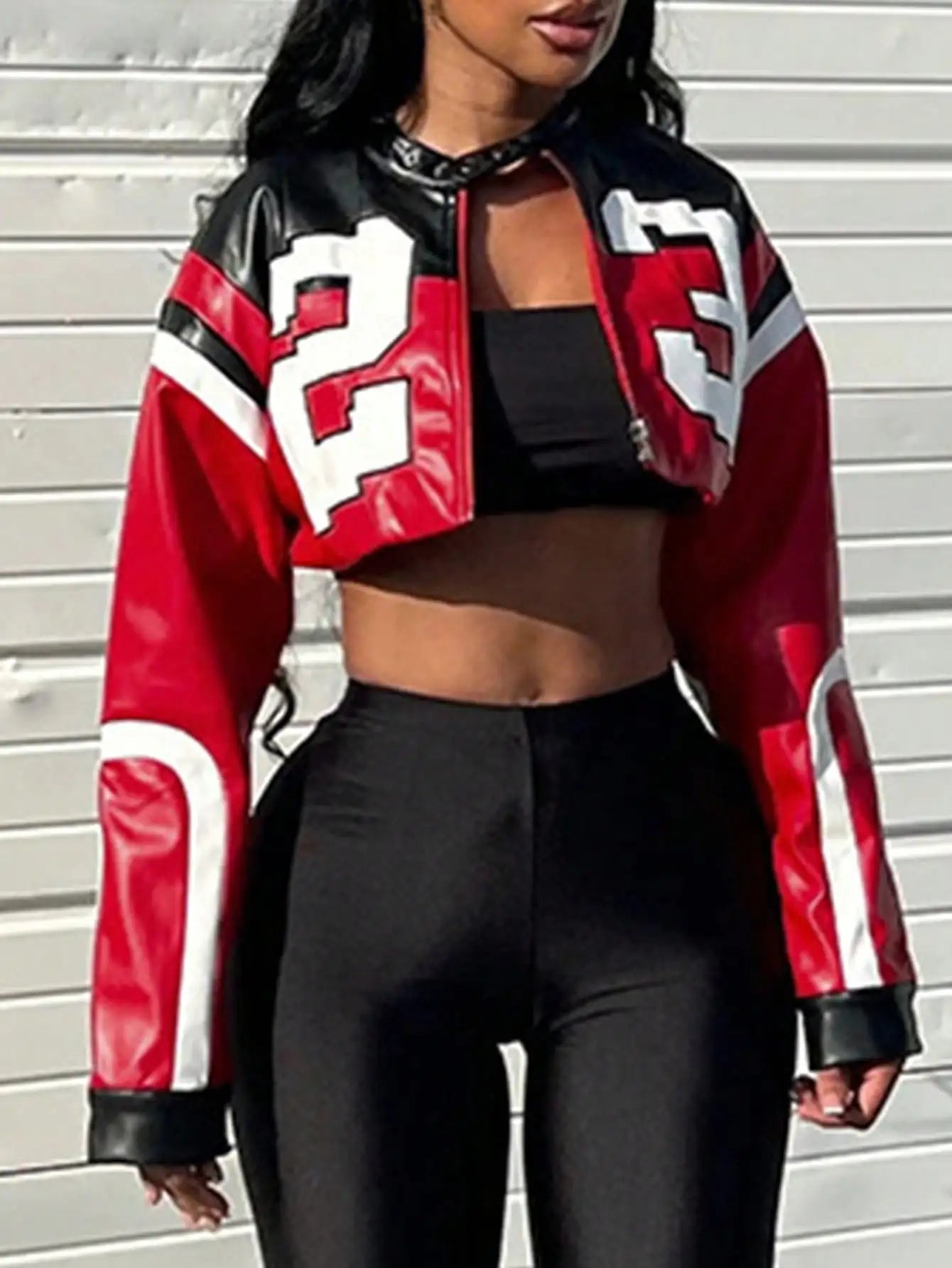 Faux Leather Bomber Jacket - Motorcycle Style