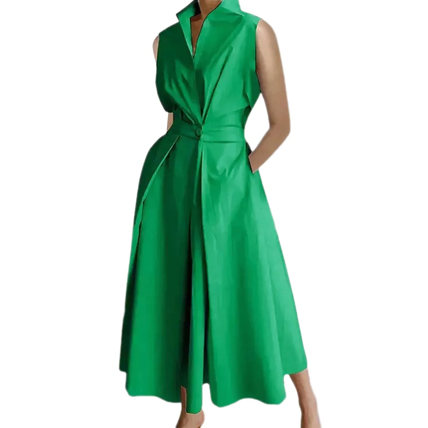 Sleeveless Button Ruched Dress