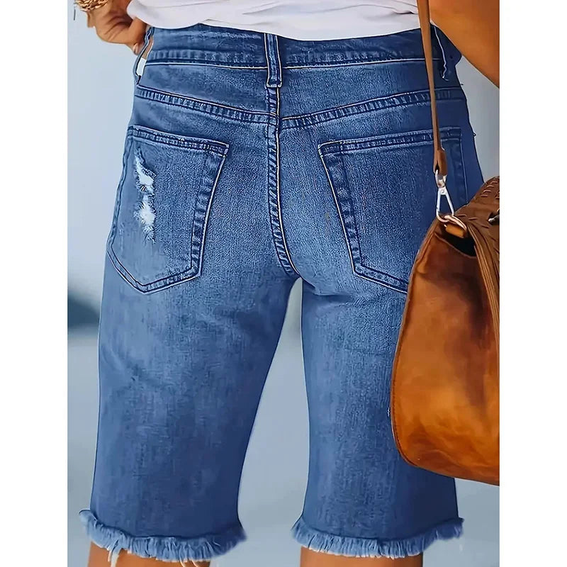 Women Chic Slim Fit Thin Shorts Lady Ripped Designer High Waist Denim Shorts