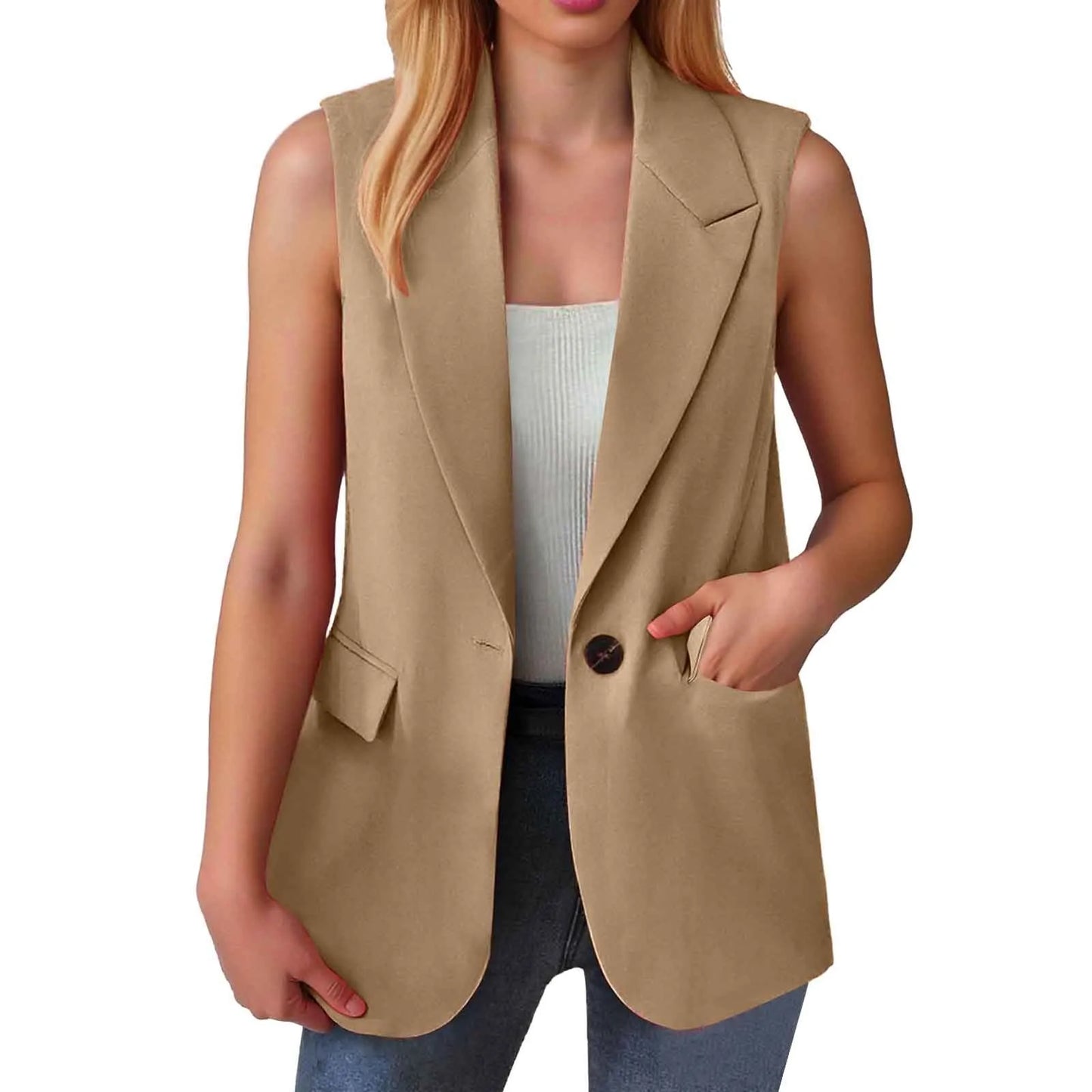 Sleeveless Single Button Slim Fit Blazer Vest