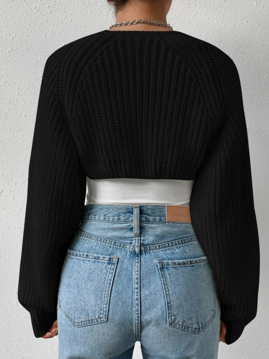 Women's Open Front Cropped Cardigan – Long Sleeve Ribbed Knit Shrug