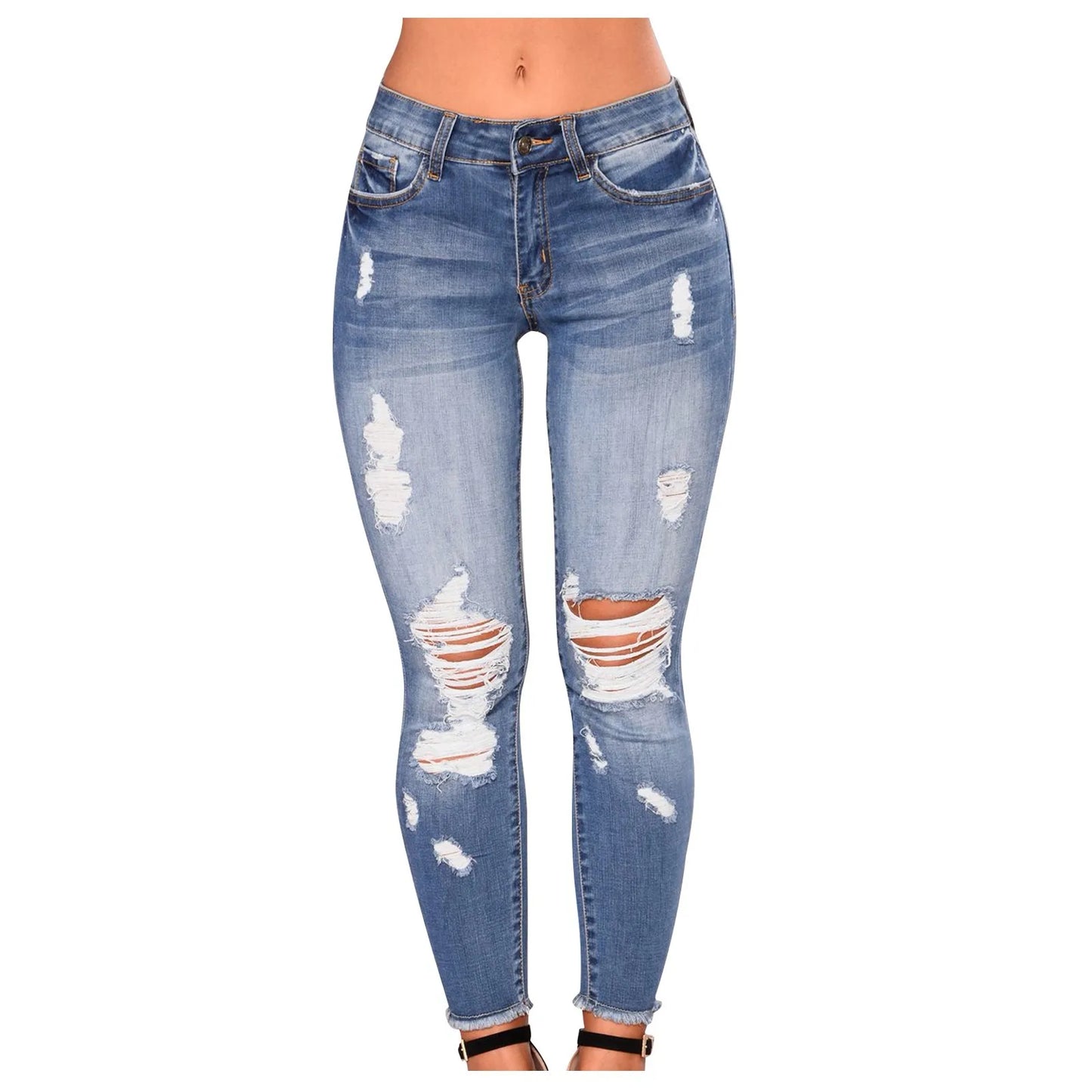 Stretchy Ripped Slim Fit Distressed Jeans